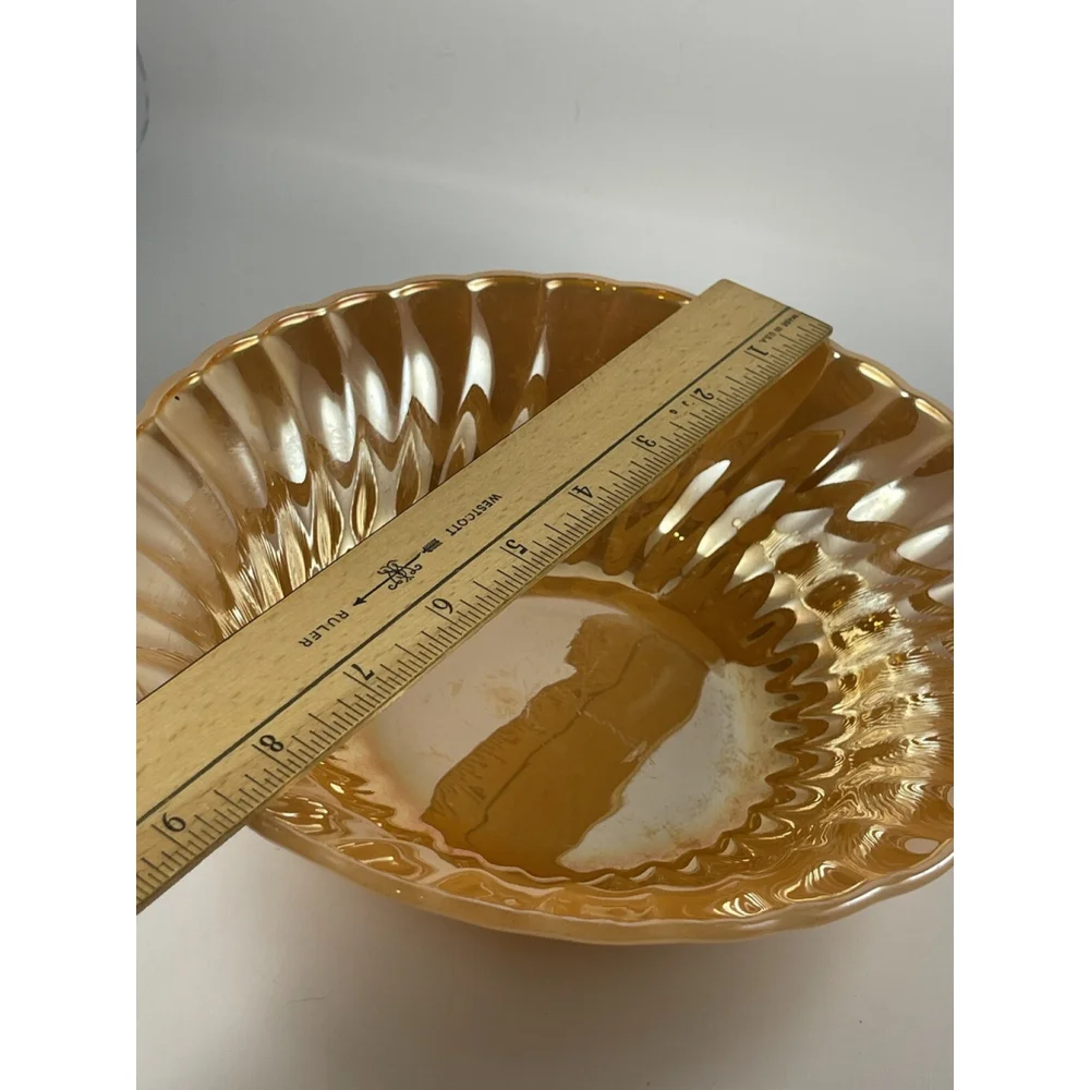 3 Vintage Anchor Hocking Fire King Peach Luster Swirl Vegetable Bowls 8.5” 3.75”